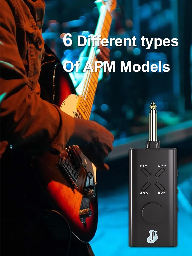 Just-pro Guitar Headphone Amp, Mini Guitar Headphone Amplifier USB Rechargable Portable Pocket Guitar Amplifier with 24 Guitar Effects (Black) - Image 2